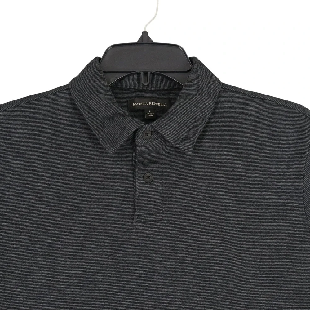 Banana Republic Polo Shirt Mens L Slim Fit‎ Micro Ribbed Cotton Short Sleeve